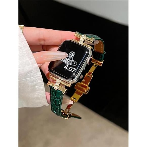 NEW Luxury Leather Green/Gold Apple Watch Band main image 4